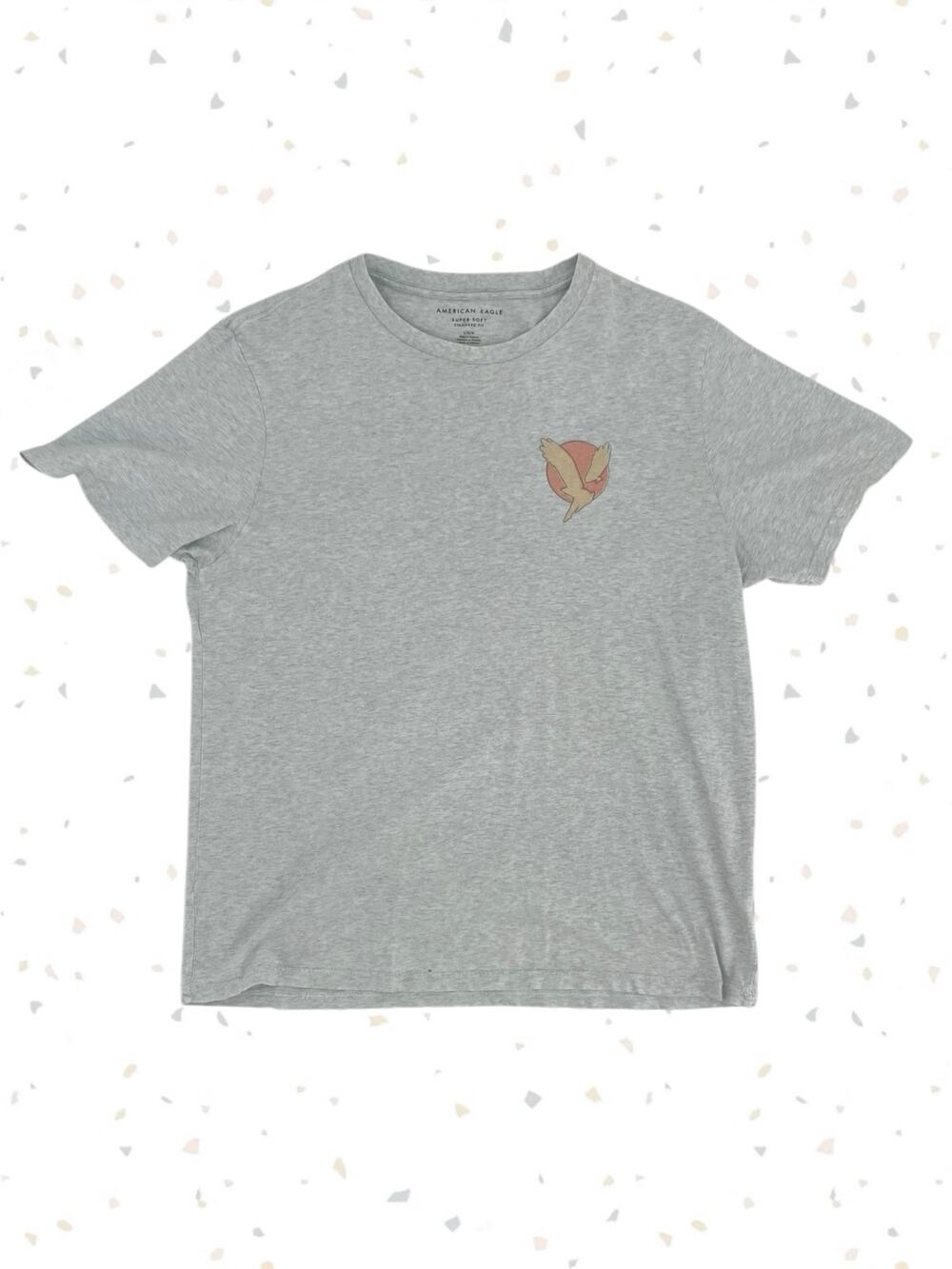 American Eagle Gray Casual Tee Super Soft Standard Fit Graphic Logo Top Size L